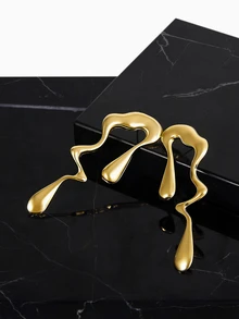 CHICVUE 1 par de pendientes asimétricos con gota de agua de estilo europeo con metal líquido, diseño sencillo para uso diario como regalo de Navidad - geometría - Ver 3