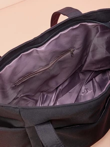 Hatastic 1 Peça Bolsa Feminina de Nylon com Vários Bolsos, Prática, Multifuncional, Bolsa de Ombro de Grande Capacidade, Bolsa Escolar Estilo Preppy para Semana do Livro, Bolsa Escolar Grande com Vários Compartimentos para Praia, Escola, Trabalho e Uso Diário, Bolsa Literária e Bolsa para Mulheres ou Estudantes, Presente para Festivais de Música - Preto - Visão 6