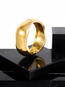 CHICVUE 1 pieza Brazalete de metal en forma de gota de agua asimétrico y minimalista de estilo vintage, diseño geométrico abstracto exagerado y simplificado, elegante y lujoso, adecuado para el uso diario, vacaciones, regalos, reuniones con amigos, eventos de moda, accesorios de pasarela, regalos de Navidad - Amarillo Oro - Ver 2