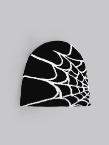 DareSee 1pc Unisex Multicolored Spider Web Pattern Knitted Hat For Parent-Matching, Fashionable Halloween - Spider Web - View 2