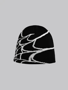 DareSee 1pc Unisex Multicolored Spider Web Pattern Knitted Hat For Parent-Matching, Fashionable Halloween - Spider Web - View 1