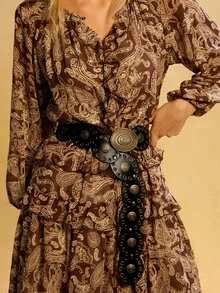 Tropiscape 1条女士时尚波西米亚风PU仿皮圆扣腰带，适合日常夏季、秋季上学、圣诞节等场合佩戴，可作为礼物赠送。 - 黑色 - 查看 3