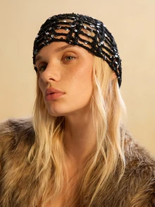 Tropiscape 1 Mũ len đan tay đính sequin nhẹ, khoét lỗ cho nữ, thích hợp mặc ngoài trời hàng ngày vào mùa xuân, mùa hè, mùa thu, phụ kiện mùa thu, quà tặng Giáng sinh - Kim sa rỗng - Xem 10