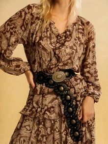 Tropiscape 1条女士时尚波西米亚风PU仿皮圆扣腰带，适合日常夏季、秋季上学、圣诞节等场合佩戴，可作为礼物赠送。 - 黑色 - 查看 4