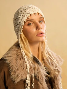 Tropiscape 波西米亚复古手工流苏时尚红色球帽女式头巾帽冬季护耳绷带帽针织保暖帽户外保暖帽，适合滑雪和旅行，秋季配饰圣诞礼物 - 彩色 - 查看 9