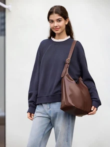 Hatastic Túi đeo chéo bằng da PU màu trơn đa năng mới, túi tote dáng baguette tối giản phong cách thường ngày, quà tặng cho lễ hội âm nhạc. - Cà phê nâu - Xem 4