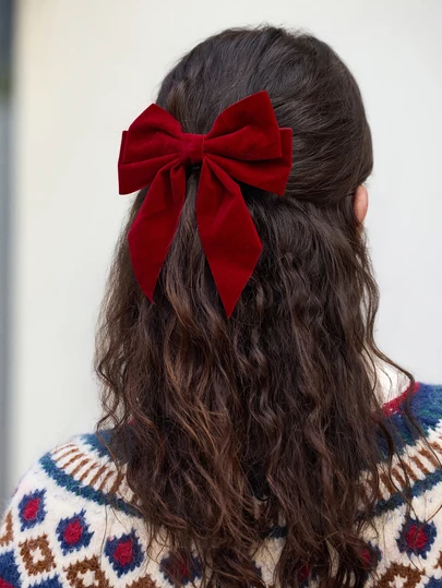 Hatastic 1个时尚高档红色蝴蝶结发夹，适合日常佩戴，也可作为情人节可爱发饰，女士爪夹发卡，学生用品，优雅，学院风，圣诞节礼物。