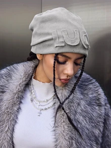 DareSee 1顶女士针织“LUCK”字母帽，时尚宽松休闲帽，圣诞礼物 - 多色 - 查看 11