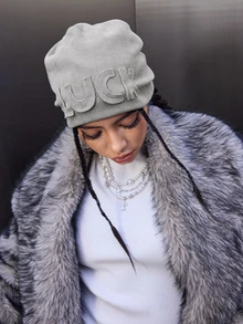 DareSee 1顶女士针织“LUCK”字母帽，时尚宽松休闲帽，圣诞礼物 - 多色 - 查看 9