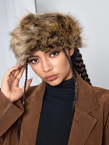 DareSee 1顶时尚棕色毛绒冬帽，音乐节礼物 - 棕黑尖色 - 查看 2