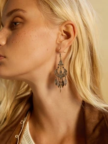 Tropiscape 一对波西米亚复古金色女士时尚吊坠耳环，带流苏，水滴形，适合日常佩戴、外出、工作、派对、约会，百搭圣诞礼物 - 古金色 - 查看 5