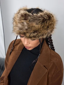 DareSee 1顶时尚棕色毛绒冬帽，音乐节礼物 - 棕黑尖色 - 查看 3