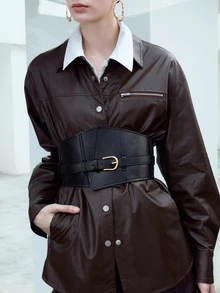 CHICVUE 1 pieza Cinturón de mujer de unicolor, casual, vintage y elegante de piel de PU, adecuado para vestidos, abrigos, suéteres, versátil cinturón elástico para la cintura, negro, ideal para verano, escuela, otoño, regalos de Navidad - Multicolor - Ver 5