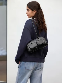 Hatastic Bolso de mano de mujer con múltiples bolsillos, bolso de gran capacidad para ir al trabajo, adecuado para usar en primavera/verano, festivales de música, asistir a fiestas, regalo (incluye colgante), bolso de estilo callejero y japonés para mujeres, regalo de Navidad - Negro - Ver 1