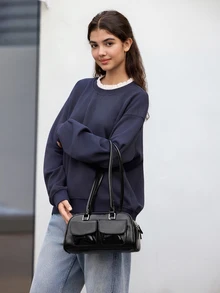 Hatastic Bolso de mano de mujer con múltiples bolsillos, bolso de gran capacidad para ir al trabajo, adecuado para usar en primavera/verano, festivales de música, asistir a fiestas, regalo (incluye colgante), bolso de estilo callejero y japonés para mujeres, regalo de Navidad - Negro - Ver 2