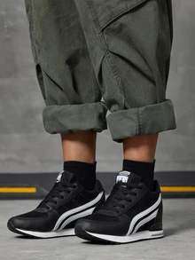 DareSee 1 par de zapatillas casuales de media caña para mujer para otoño/invierno, zapatos cómodos con cojín de aire en la plataforma, calzado ligero con cordones, parte superior de tela de unicolor, suela falsa, diseño de punta plana para todas las estaciones, regalo de Navidad