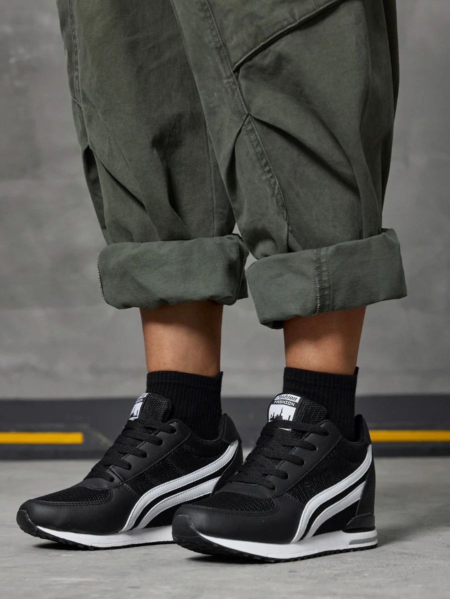 DareSee 1 par de zapatillas casuales de media caña para mujer para otoño/invierno, zapatos cómodos con cojín de aire en la plataforma, calzado ligero con cordones, parte superior de tela de unicolor, suela falsa, diseño de punta plana para todas las estaciones, regalo de Navidad