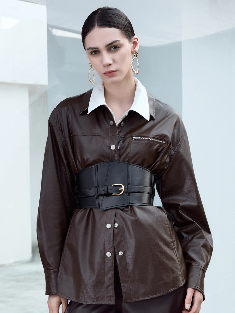 CHICVUE 1 pieza Cinturón de mujer de unicolor, casual, vintage y elegante de piel de PU, adecuado para vestidos, abrigos, suéteres, versátil cinturón elástico para la cintura, negro, ideal para verano, escuela, otoño, regalos de Navidad - Multicolor - Ver 1