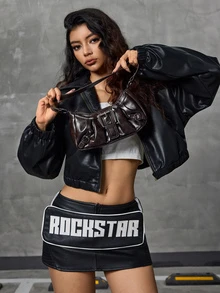 DareSee 1pc Women Retro Biker Chic Studded Adjustable Strap Crossbody Bag, Large Capacity Soft Gradient Leather Shoulder/Underarm Bag, Suitable For Work, Dating, Parties, Vintage Bag For Women, Purse Perfect For Fancy Party Fashion & Gothic Fashion Gifts - Brown - View 4