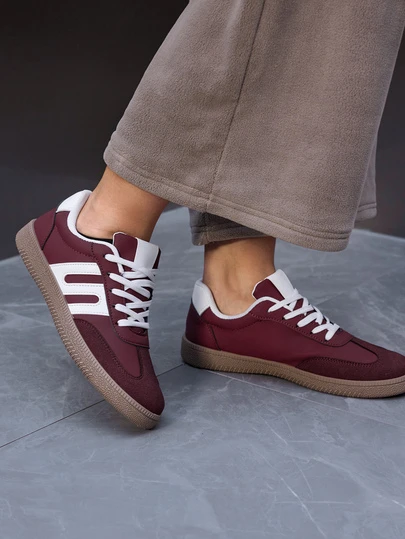 DareSee Women's Fashion Casual Sneakers - Burgundy Flat Round Toe Non-Slip Shoes, Lace-Up Design, With Durable Rubber Outsole, Multipurpose For All Seasons, Suitable For Daily Wear, Leisure, Walking And Running Gifts