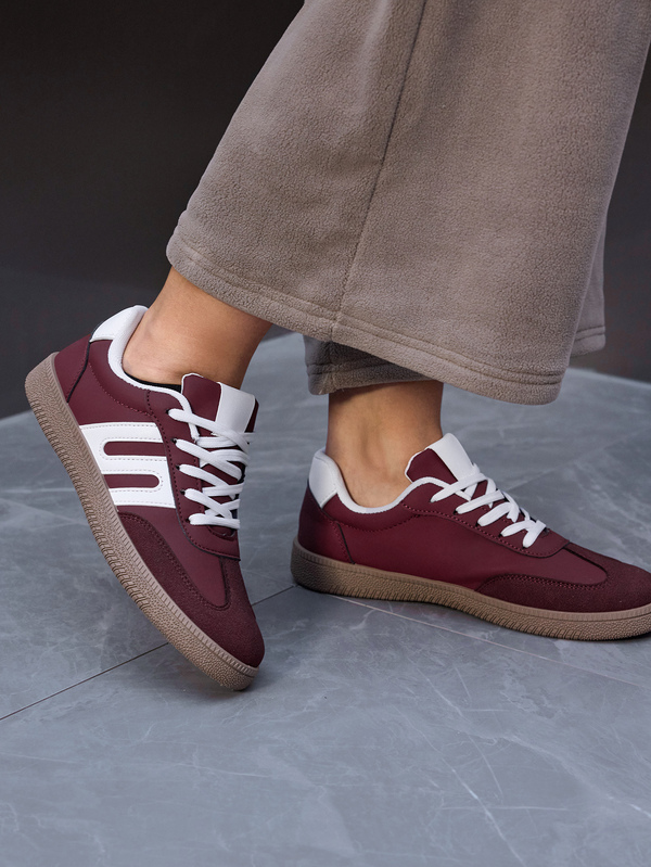 DareSee Women's Fashion Casual Sneakers - Burgundy Flat Round Toe Non-Slip Shoes, Lace-Up Design, With Durable Rubber Outsole, Multipurpose For All Seasons, Suitable For Daily Wear, Leisure, Walking And Running Gifts