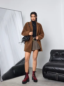 DareSee 2025秋冬新款女士极简主义前系带侧拉链粗跟防水厚底黑色时尚靴,可搭配连衣裙,是音乐节的理想礼物 - 紅色 - 查看 5