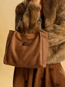 Tropiscape 1pc Solid Color Faux Suede Tote Bag,Large Capacity Shoulder Handbag With Zipper, Fashionable For Commuting, Travel, Shopping, Dating, Gift For Women, Suitable For Teens, College Students, Beginners And Office Ladies Christmas Gifts