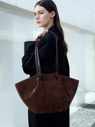 CHICVUE 大容量梯形手提包，新款欧美复古麂皮通勤手提包、单肩包、购物篮，2025秋季新款女士圣诞礼物