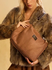 Tropiscape 1pc Solid Color Faux Suede Tote Bag,Large Capacity Shoulder Handbag With Zipper, Fashionable For Commuting, Travel, Shopping, Dating, Gift For Women, Suitable For Teens, College Students, Beginners And Office Ladies Christmas Gifts