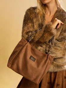 Tropiscape 1pc Solid Color Faux Suede Tote Bag,Large Capacity Shoulder Handbag With Zipper, Fashionable For Commuting, Travel, Shopping, Dating, Gift For Women, Suitable For Teens, College Students, Beginners And Office Ladies Christmas Gifts