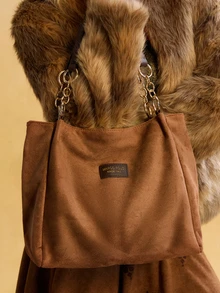 Tropiscape 1pc Solid Color Faux Suede Tote Bag,Large Capacity Shoulder Handbag With Zipper, Fashionable For Commuting, Travel, Shopping, Dating, Gift For Women, Suitable For Teens, College Students, Beginners And Office Ladies Christmas Gifts