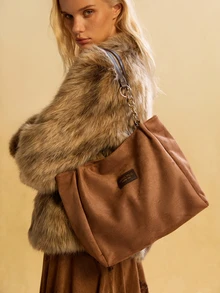 Tropiscape 1pc Solid Color Faux Suede Tote Bag,Large Capacity Shoulder Handbag With Zipper, Fashionable For Commuting, Travel, Shopping, Dating, Gift For Women, Suitable For Teens, College Students, Beginners And Office Ladies Christmas Gifts