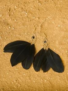 1 Đôi bông tai lông vũ thời trang, tinh tế và nhẹ nhàng dành cho nữ (Chất liệu lông vũ là lông vịt ngẫu nhiên với nhiều hình dạng và kích cỡ khác nhau) Quà tặng phong cách Cottagecore, trang phục mùa hè - màu đen - Xem 5