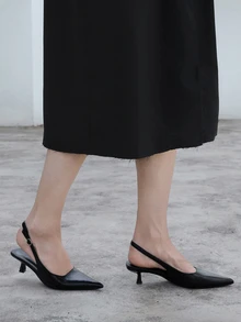 CHICVUE 2025秋冬新款女士黑色高跟鞋，4厘米猫跟露趾鞋，派对高跟鞋，正式场合鞋，无后跟套穿式高跟鞋，细高跟派对高跟鞋，尖头高跟鞋，优雅圣诞礼物 - 黑色 - 查看 3