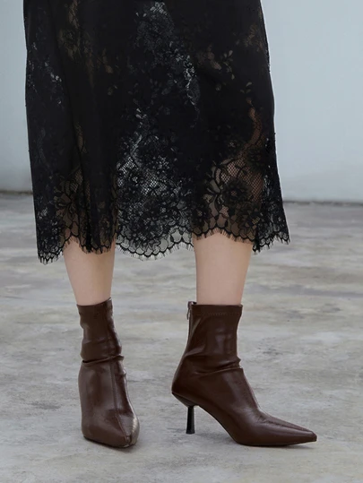 CHICVUE Sonbahar/Kış Kadın Bilek Botları ve Kısa Botlar 7 CM Yüksek Topuklu Lastikli İnce Botlar, Rahat Moda Botlar, Kahverengi Yüksek Topuklu Botlar, Kadınlar İçin Noel Hediyeleri