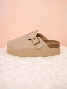 Hatastic 女士时尚休闲厚底乐福鞋，半包头宽松平底鞋，春秋季，穆勒鞋礼品，音乐节 - 卡其 - 查看 3