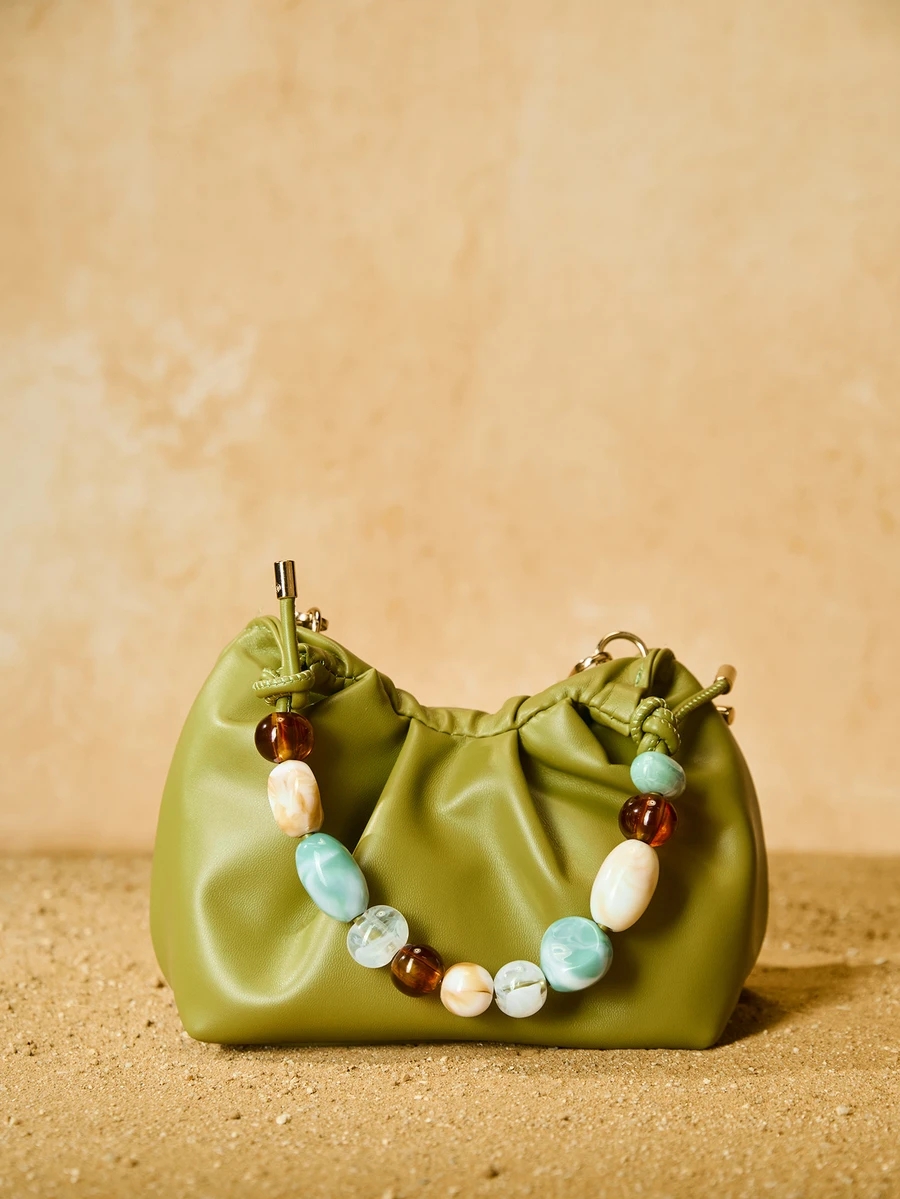 Tropiscape Túi xách ngọc trai tối giản màu trơn mới 2024, Túi đeo chéo dây xích phong cách Trung Hoa cổ điển mới, Túi dự tiệc nhăn thiết kế độc đáo dành cho nữ làm quà tặng Giáng sinh - màu xanh lá - Xem 1