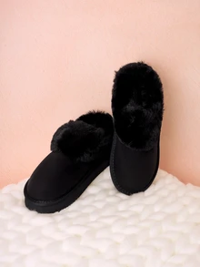 Hatastic 2025秋冬新款厚底坡跟中筒雪地靴，女士毛绒靴，圣诞礼物 - 黑色 - 查看 2