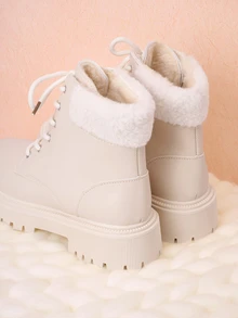 Hatastic 2025秋冬新款女靴，时尚百搭休闲女式踝靴，防滑黑白女式短靴，学院风女鞋，简约女靴，时尚女式踝靴，经典女式短靴，骑马靴圣诞礼物 - 白色 - 查看 5