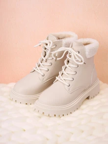 Hatastic 2025秋冬新款女靴，时尚百搭休闲女式踝靴，防滑黑白女式短靴，学院风女鞋，简约女靴，时尚女式踝靴，经典女式短靴，骑马靴圣诞礼物 - 白色 - 查看 1