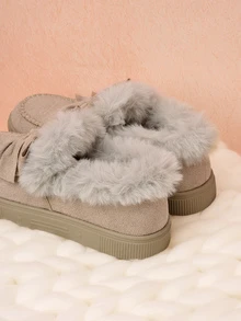 Hatastic 【跨境畅销】蝴蝶结羊毛雪地靴，仿兔毛内衬，保暖防滑，厚底设计，时尚百搭欧美风，秋冬女士圣诞礼物 - 灰色 - 查看 6