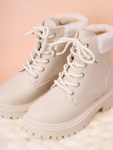 Hatastic 2025秋冬新款女靴，时尚百搭休闲女式踝靴，防滑黑白女式短靴，学院风女鞋，简约女靴，时尚女式踝靴，经典女式短靴，骑马靴圣诞礼物 - 白色 - 查看 4