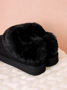 Hatastic 2025秋冬新款厚底坡跟中筒雪地靴，女士毛绒靴，圣诞礼物 - 黑色 - 查看 5