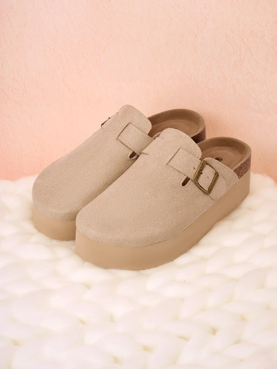 Hatastic 女士时尚休闲厚底乐福鞋，半包头宽松平底鞋，春秋季，穆勒鞋礼品，音乐节 - 卡其 - 查看 1