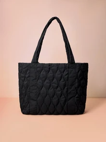 Hatastic 2-In-1 Quilted Tote Bag With Accessory Pendant, Large Capacity Shoulder Bag, Suitable For Women, Casual, Work, School, Lightweight, Foldable, Zipper Closure, Black, Tote Bags For Students, Multiple Compartments, Perfect For Beach, School, Work & Daily Use, Literary School Bag & Bookbag For Women Or Students, Perfect For Books, Shopping, Back To School And More, Street & Japanese Bag For Women Gifts Music Fest - Black - View 4