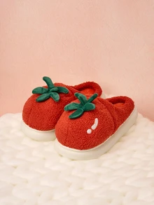 Hatastic 1双可爱辣椒造型平底拖鞋，女士款，防滑软底，舒适毛绒内里，室内家居拖鞋，保暖厚底休闲鞋，适合冬季、居家、派对、圣诞节礼物