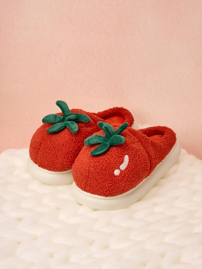 Hatastic 1双可爱辣椒造型平底拖鞋，女士款，防滑软底，舒适毛绒内里，室内家居拖鞋，保暖厚底休闲鞋，适合冬季、居家、派对、圣诞节礼物