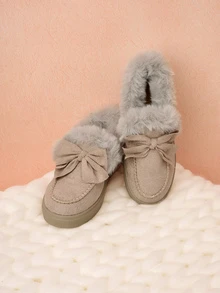 Hatastic 【跨境畅销】蝴蝶结羊毛雪地靴，仿兔毛内衬，保暖防滑，厚底设计，时尚百搭欧美风，秋冬女士圣诞礼物 - 灰色 - 查看 3