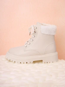 Hatastic 2025秋冬新款女靴，时尚百搭休闲女式踝靴，防滑黑白女式短靴，学院风女鞋，简约女靴，时尚女式踝靴，经典女式短靴，骑马靴圣诞礼物 - 白色 - 查看 3