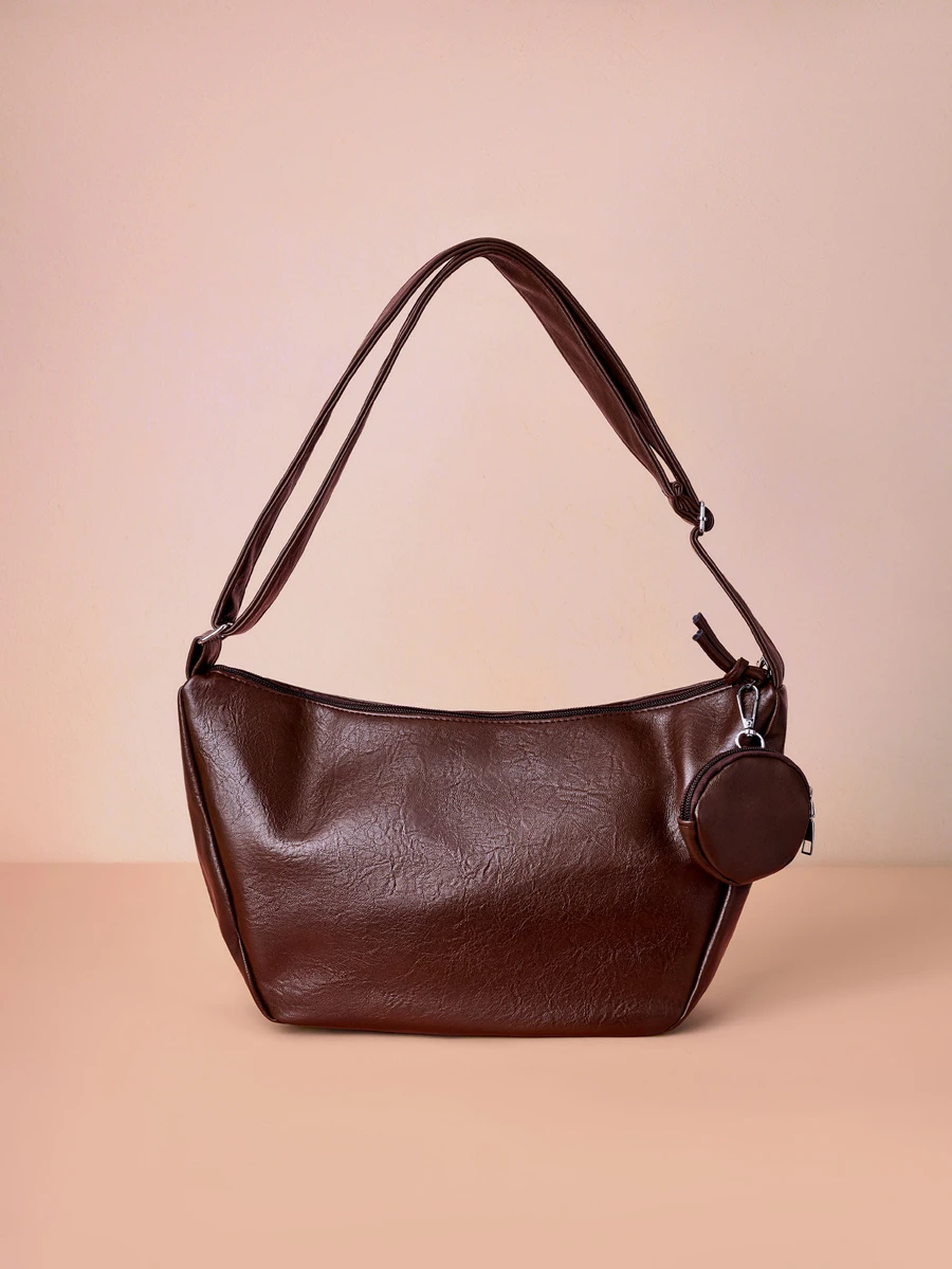Hatastic Bolso de hombro y bandolera de moda para damas con monedero, de material PU suave para atuendos diarios y de oficina, regalo de Navidad - Café integral - Ver 1